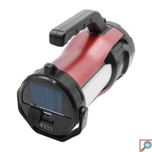 Ηλιακός Επαναφορτιζόμενος Διπλός LED Φακός 30W - Power Bank 2000mAh με Χερούλι, Κορδονάκι, Ψυχρό Λευκό & Κόκκινο Φωτισμό & 7 Λειτουργίες Φωτισμού