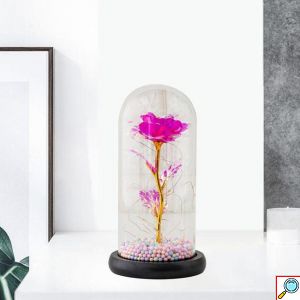 Forever Rose Κρυστάλλινο Φωτιζόμενο Τριαντάφυλλο σε Γυάλινο Βάζο με Πολύχρωμα LED Λαμπάκια - Ροζ