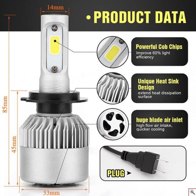 Εμπρόσθια Φώτα - Λαμπτήρες Αυτοκινήτου LED COB H7 16000LM (2 x 8000LM) & 72W (2x36w)
