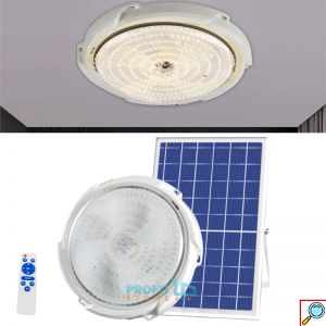 Αδιάβροχο Ηλιακό Φωτιστικό Οροφής 200W LED Ψυχρού Λευκού Φωτισμού 6500K με Φωτοκύτταρο, Timer & Χειριστήριο - Solar LED Lamp Άσπρο