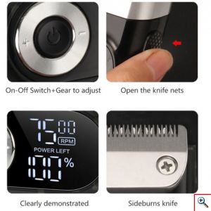Kemei® Επαναφορτιζόμενη Ξυριστική Μηχανή - Τρίμερ 5W με Διπλή Λεπίδα - LCD Οθόνη - 3 Ρυθμίσεις Στροφών & Τσαντάκι Μεταφοράς