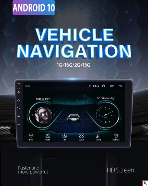Οθόνη Αφής 9.1in GPS Multimedia Player Android 10.0 & OBD2 Αυτοκινήτου 1080p 2 DIN με Wifi, App Store, Bluetooth Handsfree TFT MP5, MP3, USB, AUX, TV