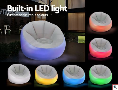 LED Φουσκωτή Πολυθρόνα BestWay με 7 Χρώματα Φωτισμού 102x97x71 cm