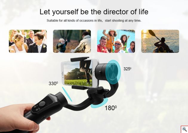 Bluetooth Χειροκίνητος Σταθεροποιητής Εικόνας & Βίντεο Κινητού - Handheld Stabilizer Gimbal 3-Axis Selfie stick με Powerbank, JoyStick, Zoom & App