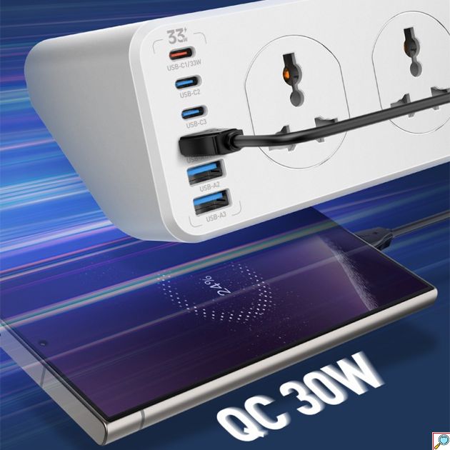 Πολύπριζο 10 Θέσεων - 2500W, 3x USB-A & 3x USB-C PD 30W