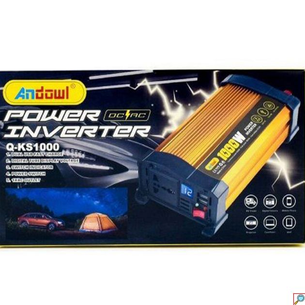 1000W Inverter Αυτοκινήτου Τροποποιημένου Ημιτόνου για Μετατροπή 12V DC σε 220V AC με 2xUSB Andowl - Χρυσό 