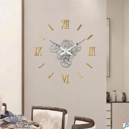 Ρολόι Τοίχου Αυτοκόλλητο 3D DIY 60-120cm Ασημί - Χρυσό ZH1743