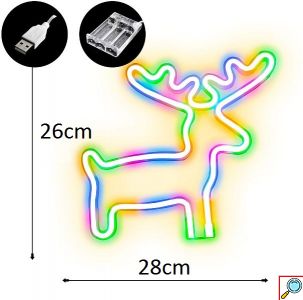 LED Επιτοίχιο Διακοσμητικό Φωτιστικό Πολύχρωμο Neon με Τροφοδοσία USB ή Μπαταρίες με Σχέδιο Ελάφι