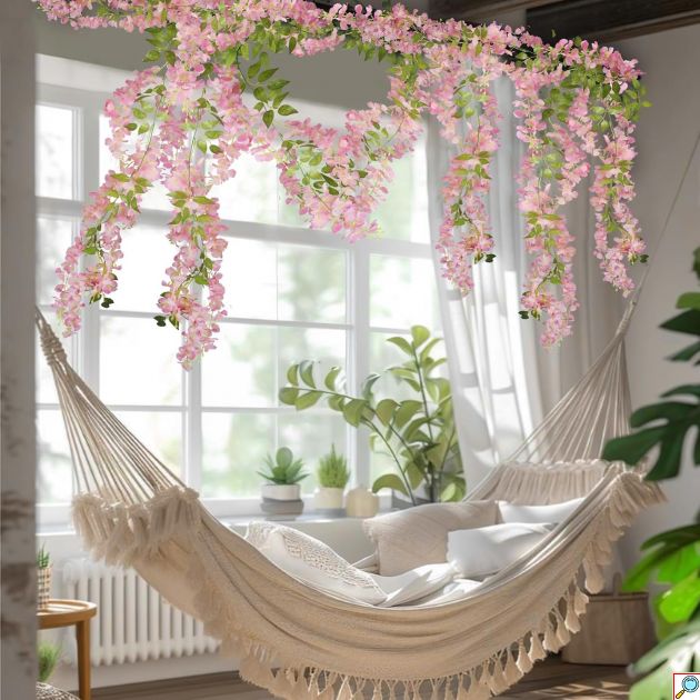 110cm Τεχνητό Διακοσμητικό Κρεμαστό Φυτό Βουκαμβίλια Ροζ