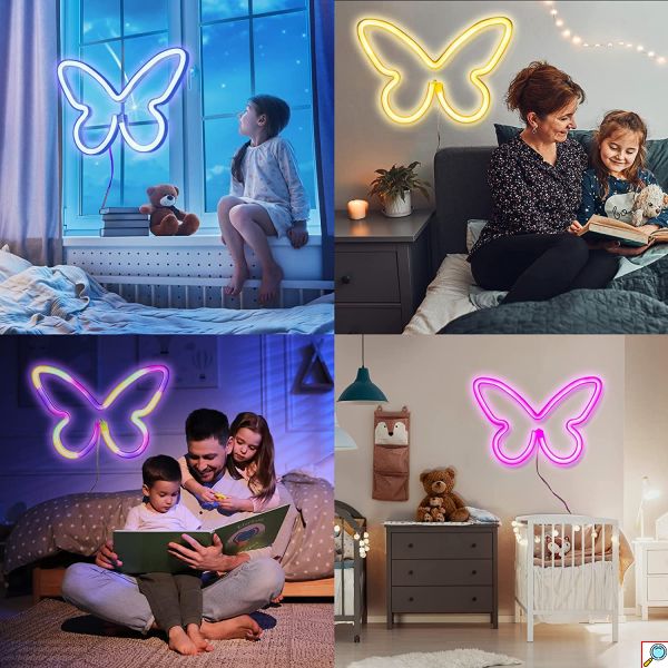 LED Επιτοίχιο Διακοσμητικό Φωτιστικό Πολύχρωμο Neon με Τροφοδοσία USB ή Μπαταρίες με Σχέδιο Πεταλούδα