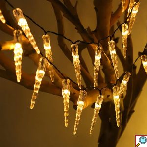 Εντυπωσιακά Χριστουγεννιάτικα Λαμπάκια Ρεύματος - Κρύσταλλοι 50 LED Θερμού Λευκού Φωτισμού