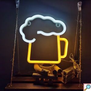 LED Επιτοίχιο Διακοσμητικό Φωτιστικό Neon με Τροφοδοσία USB – Μπαταρίες με Λογότυπο Ποτήρι Μπύρας 