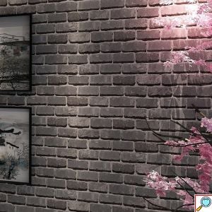 Ρολό Αδιάβροχη Αυτοκόλλητη Ταπετσαρία Τούβλα για Τοίχο και Τζάμι Σκούρο Γκρι 200x45cm