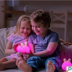 LED Επαναφορτιζόμενο Παιδικό Φωτιστικό 5V USB με Σχέδιο Κουνελάκι με Ρυθμιζόμενο Θερμό και Πολύχρωμο Φωτισμό 