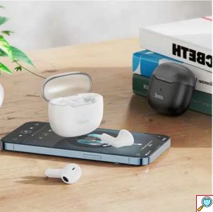 Bluetooth Handsfree In-Ear Ακουστικά με Θήκη Φόρτισης και Noise Cancellation Hoco σε Μάυρο Χρώμα