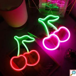LED Επιτοίχιο Διακοσμητικό Φωτιστικό Neon με Τροφοδοσία USB – Μπαταρίες με Λογότυπο Κεράσια