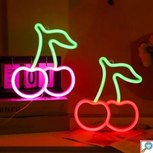 LED Επιτοίχιο Διακοσμητικό Φωτιστικό Neon με Τροφοδοσία USB – Μπαταρίες με Λογότυπο Κεράσια