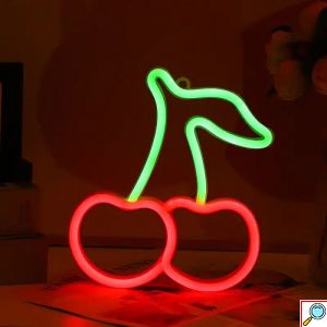 LED Επιτοίχιο Διακοσμητικό Φωτιστικό Neon με Τροφοδοσία USB – Μπαταρίες με Λογότυπο Κεράσια
