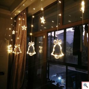 LED Χριστουγεννιάτικα Φωτάκια Κουρτίνα 3μ σε Σχήμα Καμπάνας - Αστεριού LED Christmas Lights Star