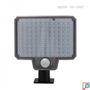 LED Αδιάβροχο Ηλιακό Επαναφορτιζόμενο Επιτοίχιο Φωτιστικό με Πάνελ 108 SMD, Αισθητήρα Κίνησης, Τηλεχειριστήριο και Ψυχρό Λευκό Φωτισμό Μαύρο 