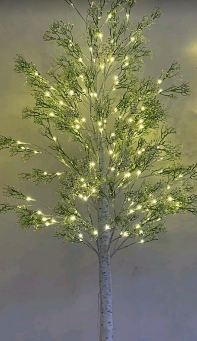 180cm Χριστουγεννιάτικο Δέντρο με 144 LED Θερμού Λευκού Φωτισμού & Λευκό Κορμό