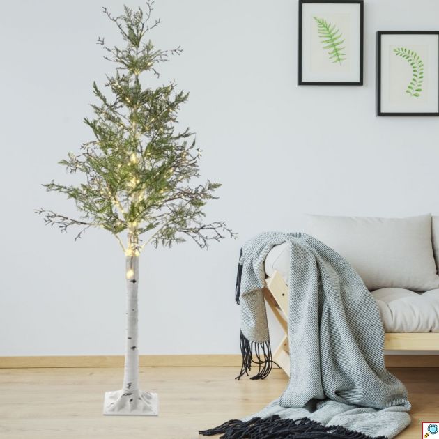 180cm Χριστουγεννιάτικο Δέντρο με 144 LED Θερμού Λευκού Φωτισμού & Λευκό Κορμό