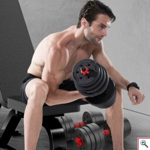2 σε 1 Σετ Γυμναστικής Ρυθμιζόμενο με Bάρη 10 κιλών Μπάρα & Αλτήρες Μαύρο - Κόκκινο