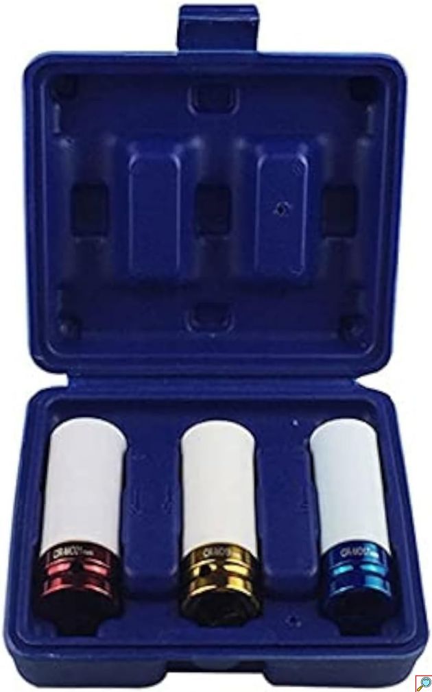 Σετ Κρουστικά Καρυδάκια Τροχών 1/2″ 17-19-21mm – Προστασία Ζάντας - 3 Τεμ. με Ένθετα, Χρωματική Κωδικοποίηση & Θήκη Μεταφοράς