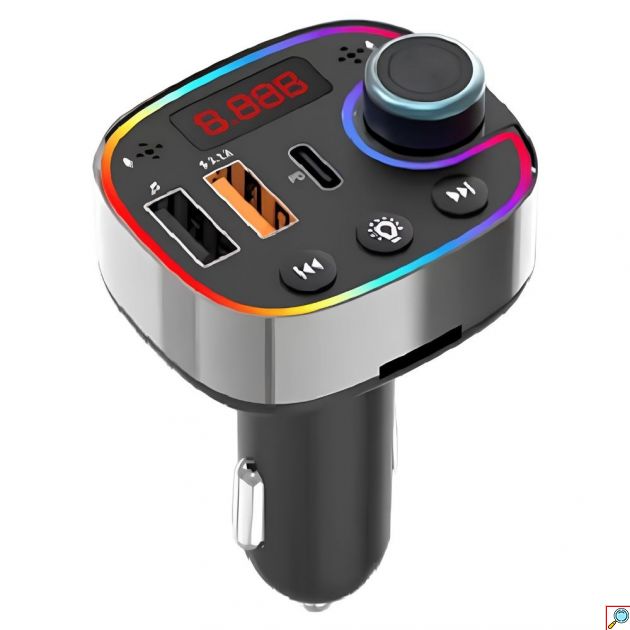FM Transmitter RGB - Bluetooth 5.0 & Φόρτιση 5V/2.1A, RGB LED, FM 87.5-108MHz, hands-free