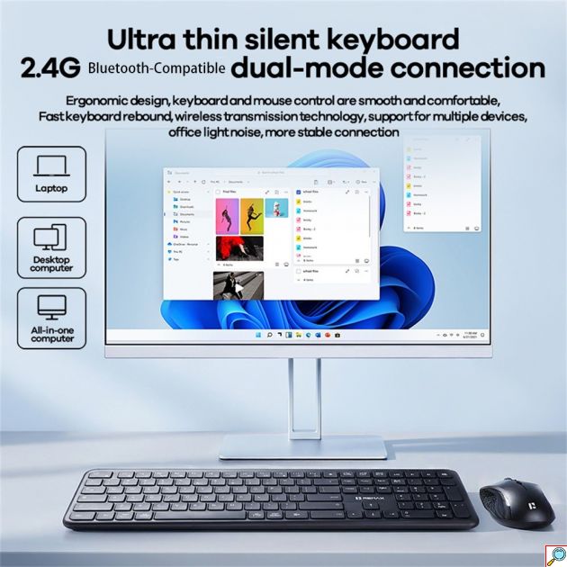 Ασύρματο Σετ Πληκτρολόγιο & Ποντίκι Remax – Dual Bluetooth/2.4G - 1600 DPI, Λεπτός Σχεδιασμός, Εργονομικό, Για PC & Laptop