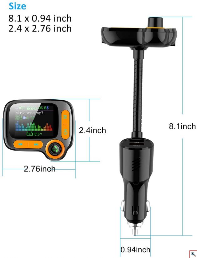 Ασύρματος Πομπός Bluetooth με Μεγάλη Οθόνη, USB, SD, AUX, MP3 Player, Φορτιστής 2x USB Fast Charge & Βολτόμετρο Αυτοκινήτου - Car FM Transmitter
