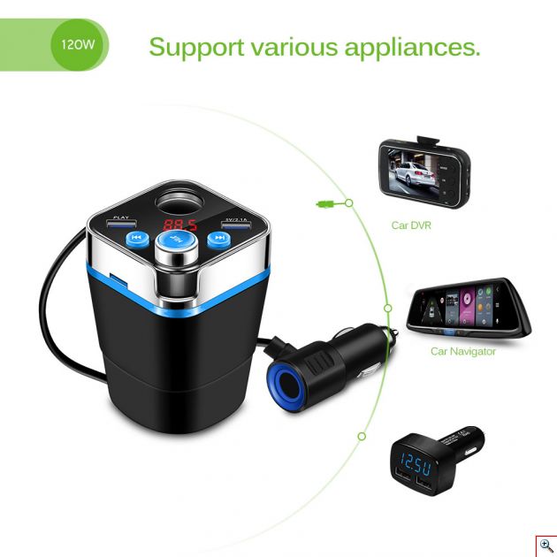 Ασύρματος Πομπός Αυτοκινήτου Bluetooth USB/SD MP3 Player & Διπλός Φορτιστής Dual USB 5V για Ποτηροθήκη - Cup Holder Car FM Transmitter