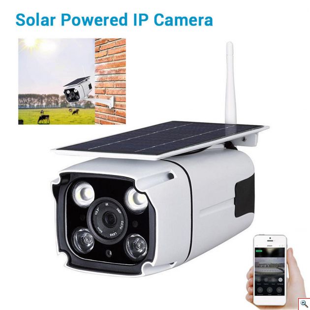 Ηλιακή Αδιάβροχη Ασύρματη IP WiFi Κάμερα Full HD 1080p P2P Εξωτερικού Χώρου με Νυχτερινή Λήψη, Ανιχνευτή Κίνησης, Ειδοποίηση στο Κινητό, Μικρόφωνο, Ηχείο, & Micro SD ΥΝ-100+