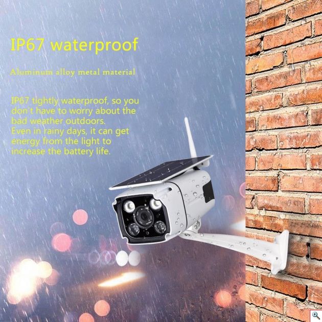 Ηλιακή Αδιάβροχη Ασύρματη IP WiFi Κάμερα Full HD 1080p P2P Εξωτερικού Χώρου με Νυχτερινή Λήψη, Ανιχνευτή Κίνησης, Ειδοποίηση στο Κινητό, Μικρόφωνο, Ηχείο, & Micro SD ΥΝ-100+