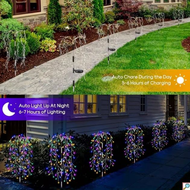 Σετ 2 τμχ Ηλιακά Φωτάκια LED Εξωτερικού Χώρου 200 LED IP44 – Κρεμαστά με 8 Λειτουργίες