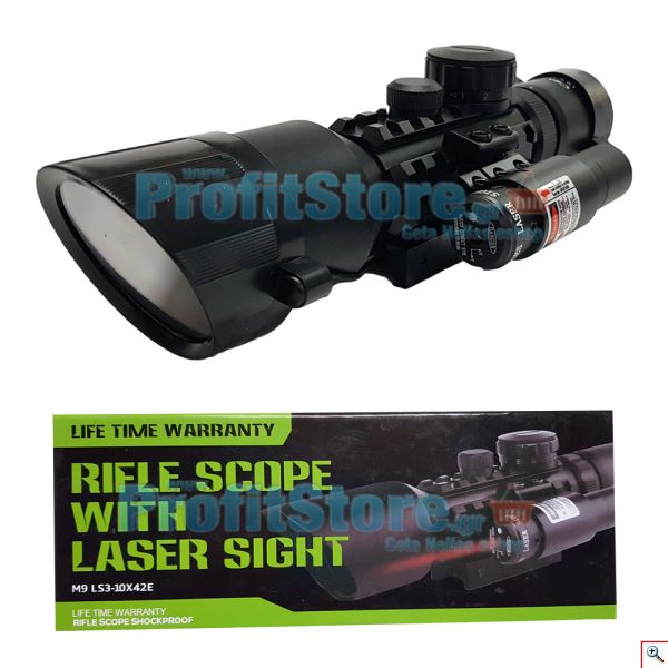 Διόπτρα Μονόκυαλο Σκοπευτικό - Hunting Rifle Scope 3-10x42 Zoom Illuminated + RED Laser