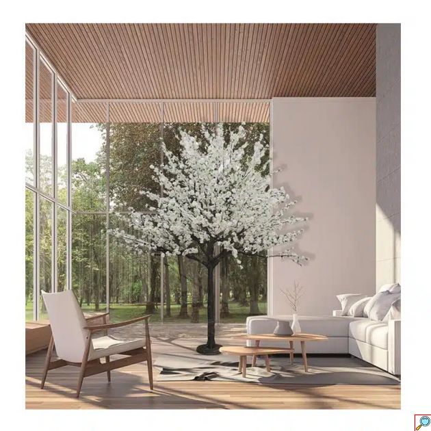 240cm Γίγας Τεχνητό Διακοσμητικό Δέντρο Αμυγδαλιά με Λευκά Άνθη