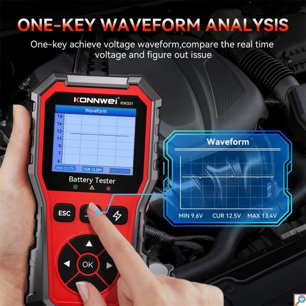 Δοκιμαστής Μπαταρίας 6V/12V/24V - Έγχρωμη Οθόνη 2.8”, Γρήγορος Έλεγχος Για Αυτοκίνητα, Φορτηγά & Μοτοσικλέτες