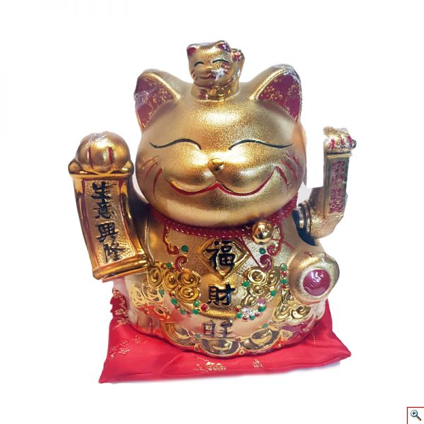 Διακοσμητική Τυχερή Χρυσή Γάτα Καλωσορίσματος σε Μαξιλάρι - Feng Shui Welcome Cat 20cm