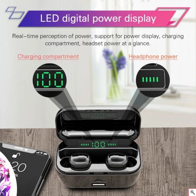 Ασύρματα Bluetooth Ακουστικά in-Ear με Θήκη Φόρτισης, Powerbank USB & LED Οθόνη - Handsfree Wireless Stereo Earphone