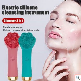 Βούρτσα Σιλικόνης με Επιδερμικούς Ηχητικούς Παλμούς για Άψογο Καθαρισμό & Μασαζ Προσώπου USB - Cat Claw Cleanser Ροζ