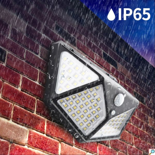 FOYU Αδιάβροχο Επιτοίχιο Ηλιακό Φωτιστικό 114 LED 30W Εξωτερικού Χώρου με Αισθητήρα Κίνησης - 3 Λειτουργίες Φωτισμού & Ευρυγώνιο Φωτισμό 160º