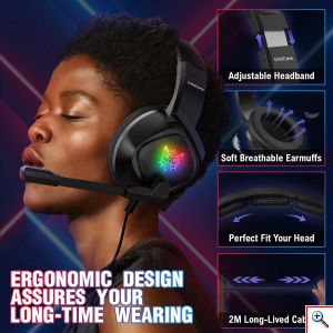 Gaming Headset με RGB LED & Μικρόφωνο για PC, Laptop, PS4 & Smartphone Ακουστικά Onikuma K19 - Μαύρο