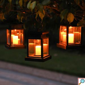 Αδιάβροχο Ηλιακό Φωτιστικό LED Φαναράκι με Κεράκι Κρεμαστό Θερμού Λευκού Φωτισμού 3000Κ