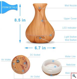 Υγραντήρας Υπερήχων & Αρωματοθεραπείας με LED Φωτισμό 550ml - Aroma Diffuser 7 LED Color 