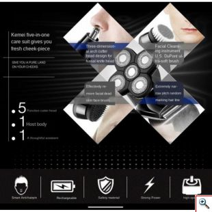 Compact Ξυριστική - Κουρευτική - Trimmer Επαναφορτιζόμενη Μηχανή 5 Κεφαλών Kemei - Men’s Care 5 in 1
