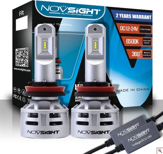 2x Λαμπτήρες LED H7 10000LM (2x5000lm) 6500K 60W (2x30w) IP68 A386 N9 NOVSIGHT Λάμπες Αυτοκινήτου 12-24V - Car LED Headlights