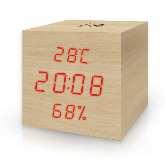 Ξύλινο Ψηφιακό Θερμόμετρο/Υγρόμετρο Εσωτερικού Χώρου με Ρολόι, Ξυπνητήρι και Ημερολόγιο