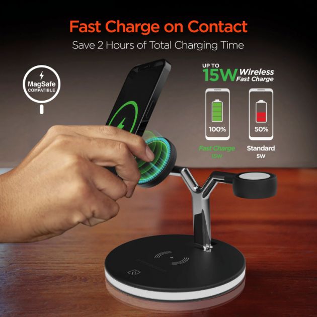 3 σε 1 Ασύρματος Φορτιστής Qi Pad 25W - Quick Charge για Smartphone, Apple Watch & AirPods - Andowl