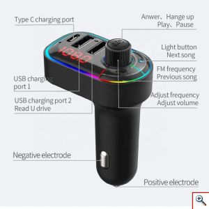 3 σε 1 Bluetooth Αναμεταδότης Αυτοκινήτου FM Transmitter, Hands-Free & Φορτιστής Αναπτήρα με RGB Φωτισμό